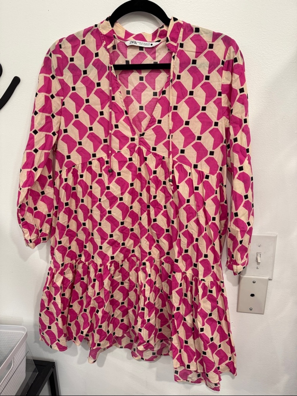 Zara Fuchsia Geometric Tiered Dress